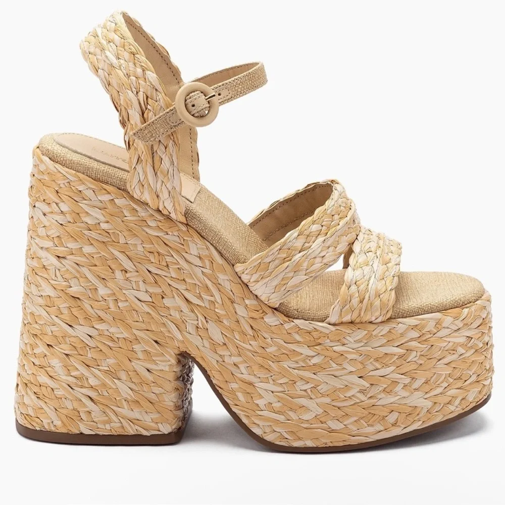 🌸LARROUDE🌸 Carmen 145MM Raffia Platform Sandal Size: 9.5